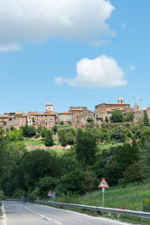 View of Otricoli (Terni, Umbria, Italy), historic town, at summer, from the road Flaminiaの写真素材