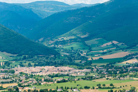 View on the plain of Norcia from the road to Forca Canapine (Perugia, Umbria, Italy), in the park of...