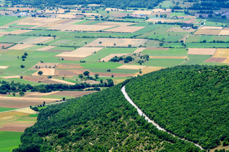 View on the plain of Norcia from the road to Forca Canapine (Perugia, Umbria, Italy), in the park of...