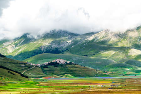 Piano Grande di Castelluccio (Perugia, Umbria, Italy), famous plateau in the natural park of Monti Sibilliniの写真素材
