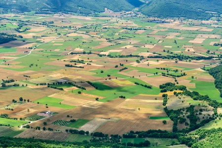 View on the plain of Norcia from the road to Forca Canapine (Perugia, Umbria, Italy), in the park of...