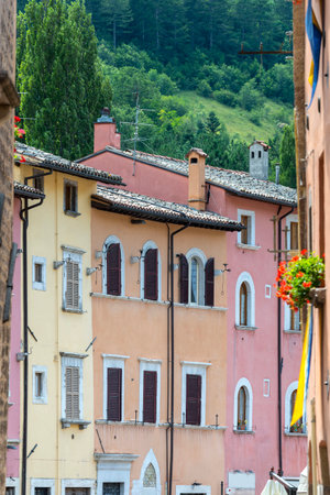 Visso (Macerata, Marches, Italy), historic buildings: palacesのeditorial素材