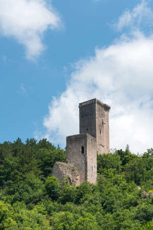 Visso (Macerata, Marches, Italy), ruins of the medieval castleのeditorial素材