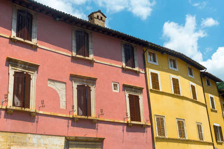 Visso (Macerata, Marches, Italy), historic buildings: housesの写真素材