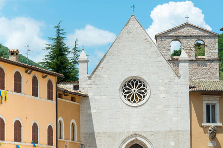 Visso (Macerata, Marches, Italy), historic buildings: church and palaceのeditorial素材
