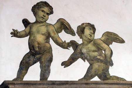 Tolentino (Macerata, Marches, Italy): the cloister of the historic San Nicola church: frescoのeditorial素材