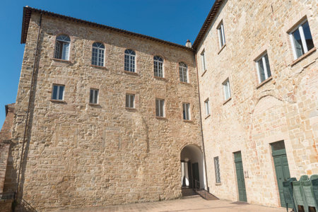 Camerino (Macerata, Marches, Italy): the historic town at morning. Court of the Universityのeditorial素材