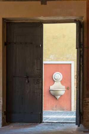Tolentino (Macerata, Marches, Italy): fountain near the historic San Nicola churchの写真素材