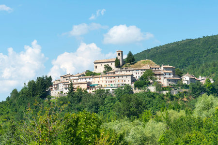 The historic village of Appennino (Macerata, Marches, Italy) at summerの写真素材