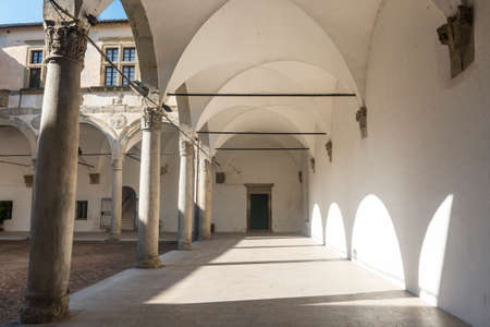 Camerino (Macerata, Marches, Italy): the historic town at morning. Court of the Universityのeditorial素材