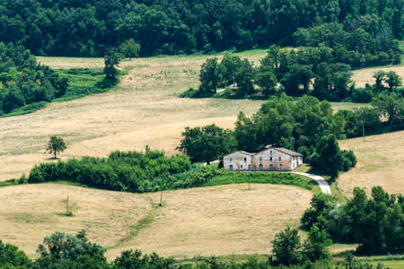 Country landscape between Cagli and Pergola (Pesaro e Urbino, Marches, Italy) at summerの写真素材