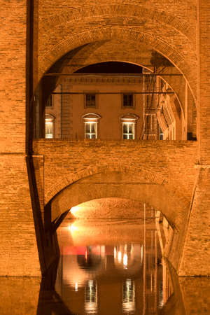 Ferrara (Emilia-Romagna, Italy): the medieval castle at eveningのeditorial素材