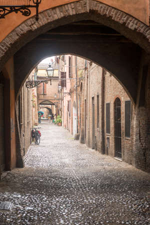 Ferrara (Emilia-Romagna, Italy): typical street in the medieval quarterのeditorial素材