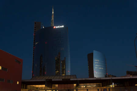 Milan (Lombardy, Italy), modern buildings in Gae Aulenti square at evening