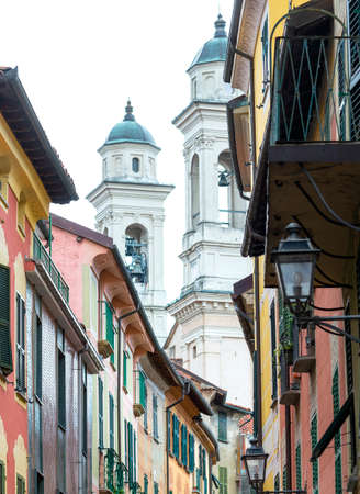 Ovada (Alessandria, Piedmont, Italy): street of the historic townの写真素材