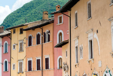 Visso (Macerata, Marches, Italy), historic buildings: housesの写真素材