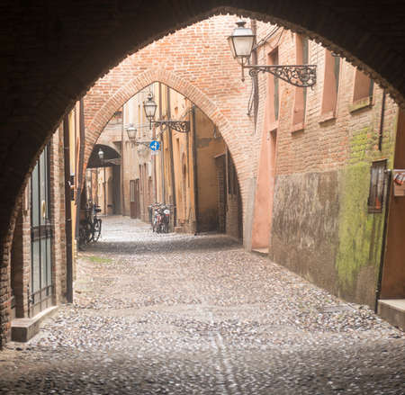 Ferrara (Emilia-Romagna, Italy): typical street in the medieval quarterの写真素材