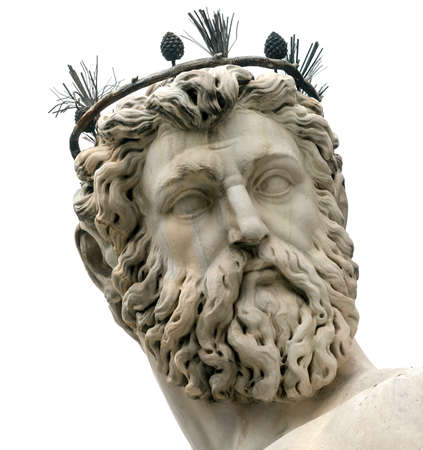 Florence (Firenze, Tuscany, Italy): Piazza della Signoria, the Neptune's Fountain against a natural white backgroundのeditorial素材