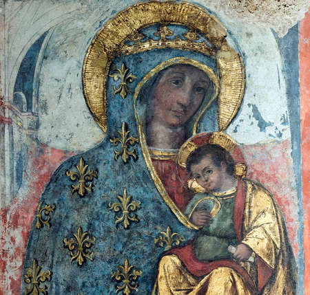 RIeti (Lazio, Italy), interior of the medieval duomo. Detail of paintingのeditorial素材