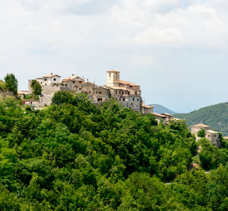 Morro Reatino (Rieti, Lazio, Italy), historic village: panoramic view on the valleyの写真素材