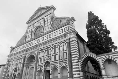 Florence (Firenze, Tuscany, Italy): the medieval church of Santa Maria Novella. Black and whiteの写真素材