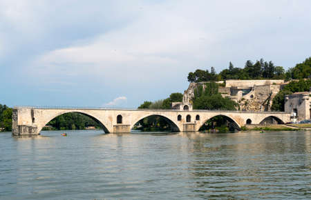 Avignon (Vaucluse, Provence-Alpes-Cote d'Azur, France): the river and the famous bridgeの写真素材