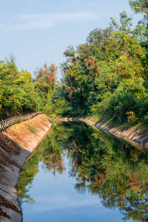 The Canal Villoresi (Milan - Monza, Lombardy, Italy) and its cycle and pedestrian laneの写真素材