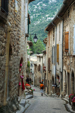 Saint-Guilhem-le-Desert (Herault, Languedoc-Roussillon, France): typical buildings of the medieval villageの写真素材