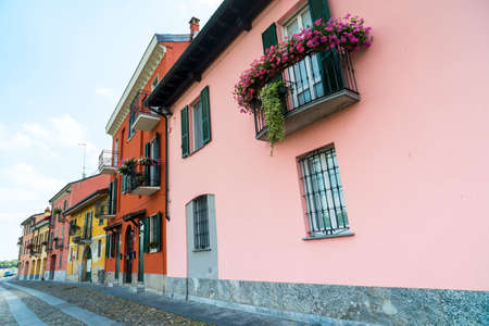 Pavia (Lombardy, Italy): colorful houses of Borgoticinoの写真素材