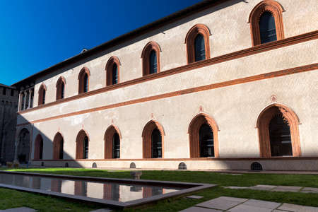 Milan (Lombardy, Italy): internal court of the medieval castle known as Castello Sforzesco (built at end of 15th century(のeditorial素材