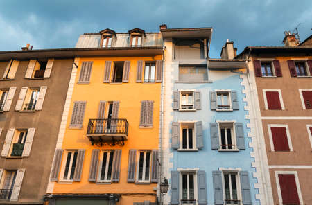 Barcelonnette (Alpes-de-Haute-Provence, Provence-Alpes-Cote-d'Azur, France): colorful buildingsの写真素材