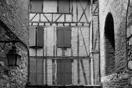 Albi (Tarn, Midi-Pyrenees, France) - Old typical half-timbered building. Black and whiteの写真素材