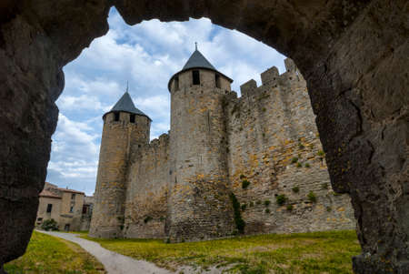 Carcassonne (Aude, Languedoc-Roussillon, France) - The medieval wallsの写真素材