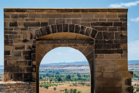 Almudevar (Aragon, Spain): historic church and panoramic viewの写真素材