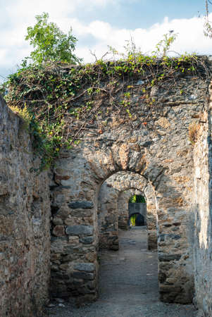 Prats-de-Mollo-la-Preste (Midi-Pyrenees, Languedoc-Roussillon, France), historic town in the French Pyrenees. The wallsの写真素材