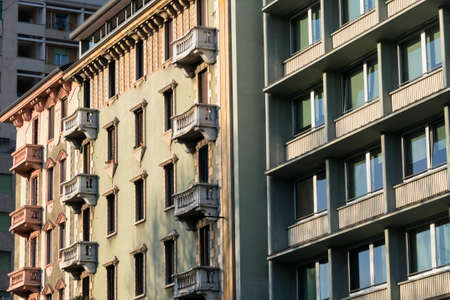 Milan (Lombardy, Italy), facade of restored residential buildingsの写真素材