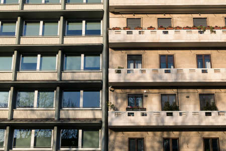 Milan (Lombardy, Italy), facade of restored residential buildingsの写真素材