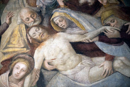 Deposition, painting in the Sant'Ambrogio church in Milan (Lombardy, Italy), by Gaudenzio Ferrari (16th century)のeditorial素材