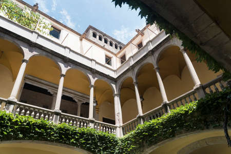 Barcelona (Catalunya, Spain): courtyard of the historic Palace of Lloctinent, in the gothic quarterのeditorial素材