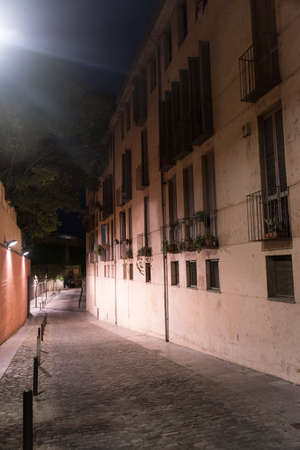 Girona (Gerona, Catalunya, Spain): old typical street by nightの写真素材