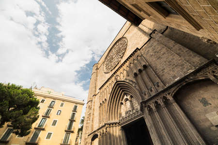 Barcelona (Catalunya, Spain): facade of Santa Maria del Pi, gothic churchの写真素材