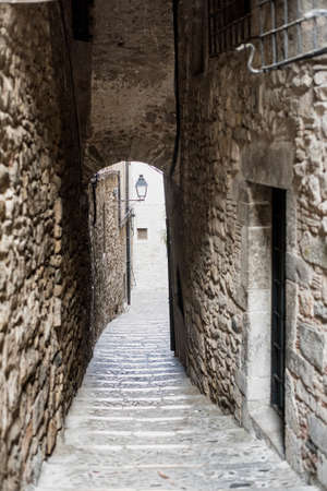 Girona (Gerona, Catalunya, Spain): old typical streetの写真素材