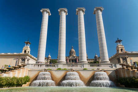 Barcelona (Catalunya, Spain): the hill of Montjuich and the Museum of Catalan Art and fountainsのeditorial素材