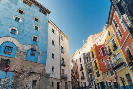 Cuenca (Castilla-La Mancha, Spain), an old typical street with colorful houses