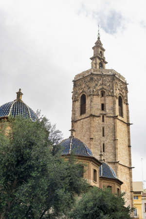 Valencia (Spain), exterior of the medieval cathedral, in gothic style: belfryの写真素材
