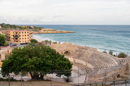 Tarragona (Catalunya, Spain): ruins of the Roman amphiteater, on the Mediterranean coastの写真素材