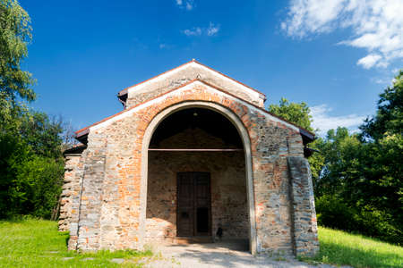 The archeological area of Castelseprio (Varese, Lombardy, Italy): ruins of a village destroyed in the 13th century.  The churchの写真素材