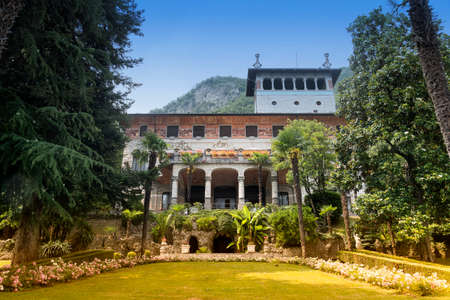 Exterior and garden of Villa Faccanoni at Sarnico (Bergamo, Lombardy, Italy), along the Iseo lakeのeditorial素材