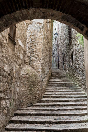 Girona (Gerona, Catalunya, Spain): old typical streetの写真素材