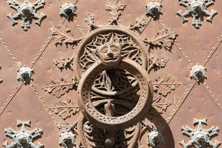 Tarragona (Catalunya, Spain): exterior of the gothic cathedral, detail of facade, the doorの写真素材